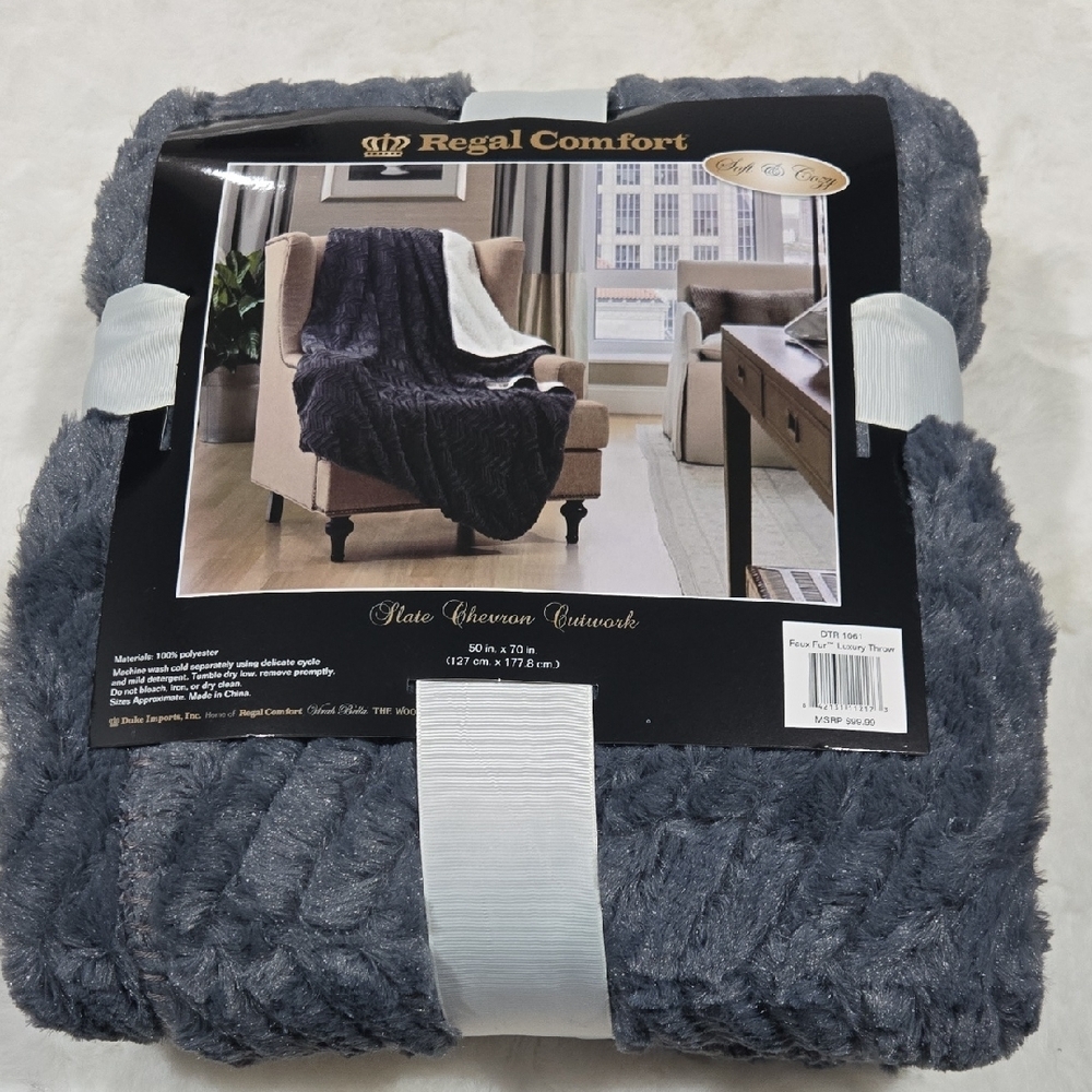 Slate Chenille Cutwork Throw Blanket